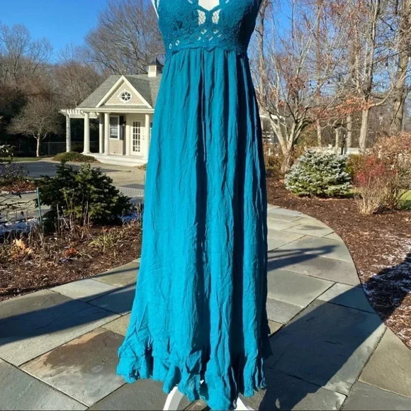 Free People Adella Maxi Slip Dress Long Lace in Teal Jewel Blue - Picture 8 of 10